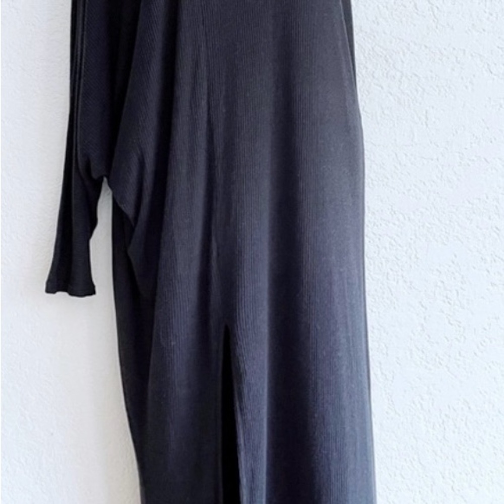 Free People Kara Ribbed Midi One-Shoulder Black Dress - Picture 2 of 4
